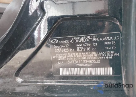 2013 Hyundai Sonata Gls from USA, damaged, VIN 5NPEB4AC4DH662530